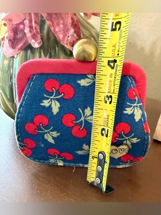 GAP-“Am I the Cutest or What?? Blue with Cherry Print Coin Purse with Red Trim - Picture 4 of 11